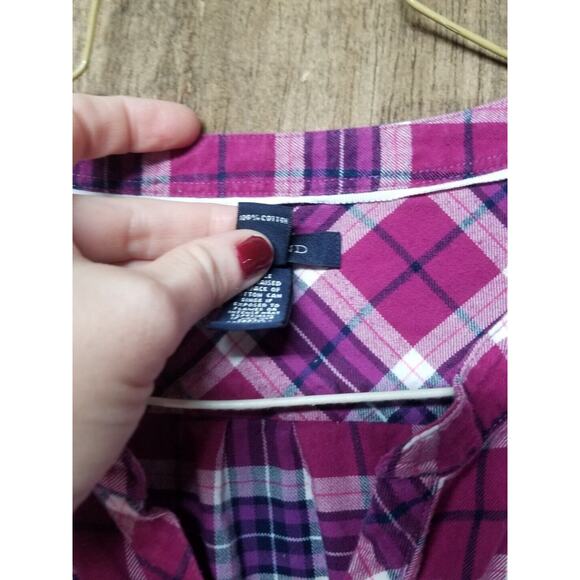 Lands' End Wmns Sz 2 Purple Plaid Long Sleeve Flannel Pullover Cotton Tunic Top - Picture 5 of 9